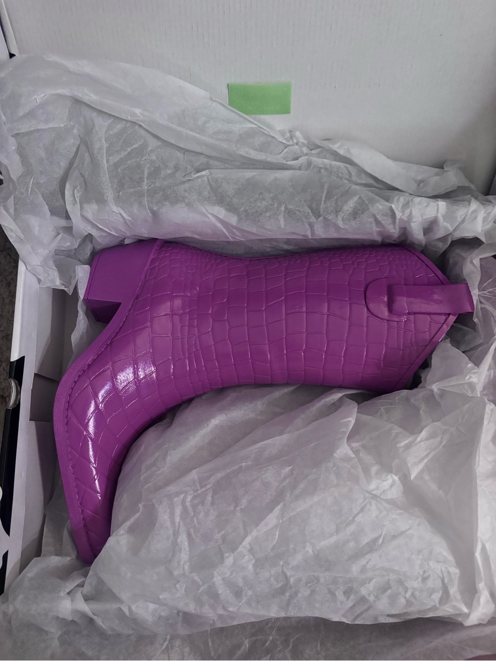 NEON COWBOY- Croc Embossed Pink Heeled Rain Boots